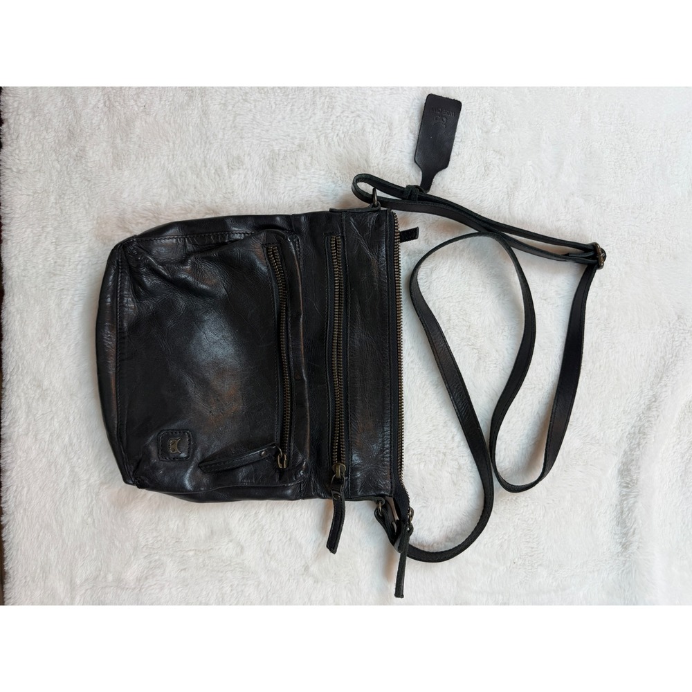 Wise Owl Black Leather Crossbody Bag Multi Zip Messenger Shoulder Bag